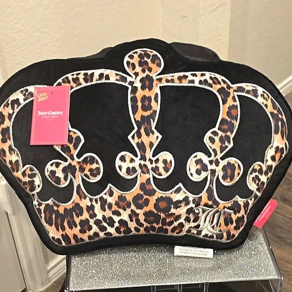 Juicy Couture Home Leopord Print Crown Decorative Accent Pillow